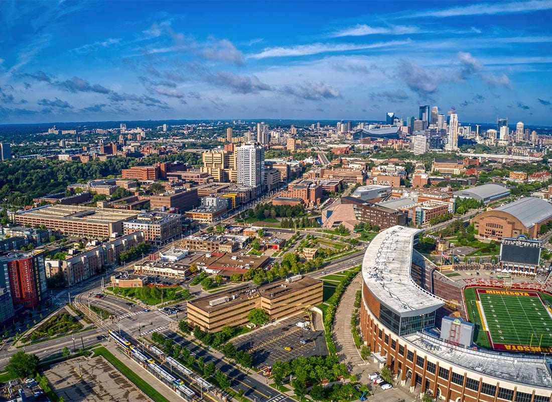 Minnesota - Aerial View of a Large Public University Near Downtown Minneapolis in the Twin Cities of Minnesota